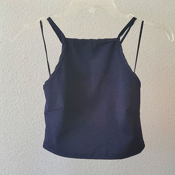 Windsor Tops - Windsor High Neck Crop Top - Blue Glitter S